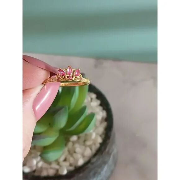 Princess Rapunzel Tiara Ring 14K Gold Plating, Light Purple Pear Stones, ALE MET - Picture 10 of 13